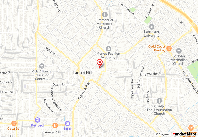 Map showing Aneeja Hospital on Thyme Avenue, Tantra Hill, Accra